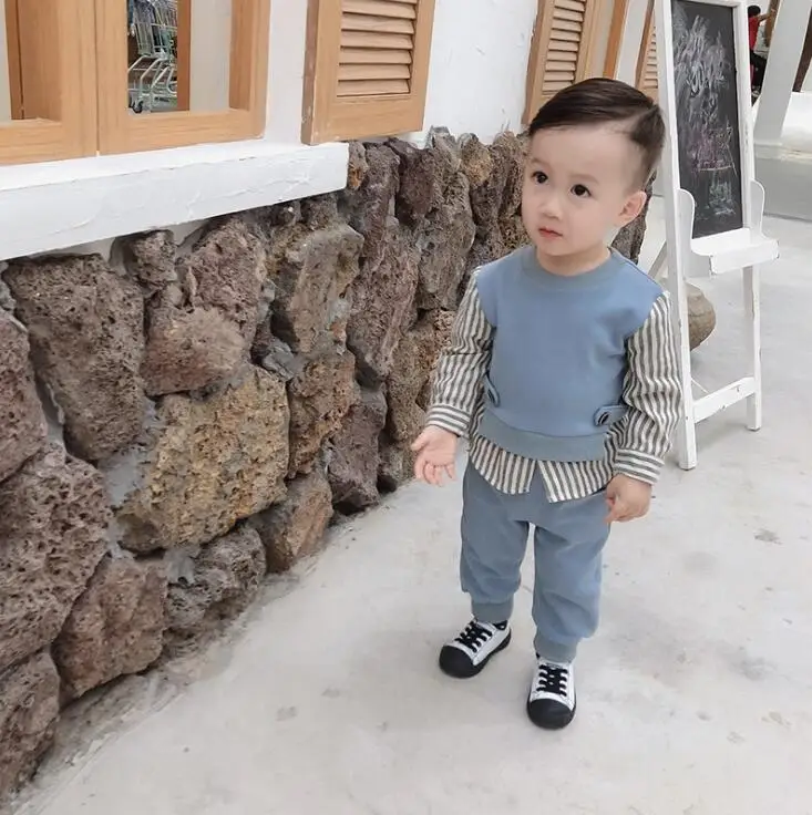 

2019 Korean Style Boys 2 Pcs Set Patchwork Sweatshirt+Long Pants Autumn Fashion Kids Suits 0-5t PZ540