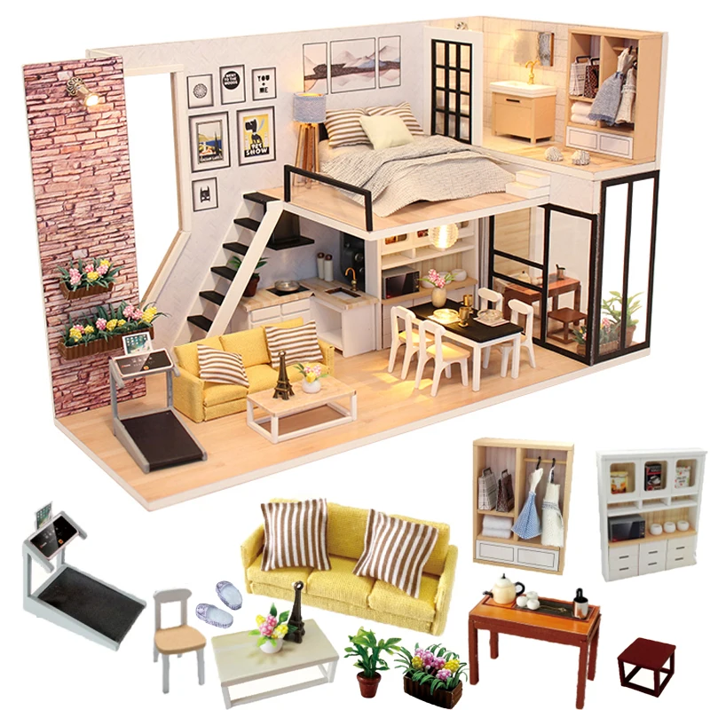 Cutebee Doll House Furniture Miniature Dollhouse DIY Miniature House Room Box Theatre Toys for Children Casa DIY Dollhouse P