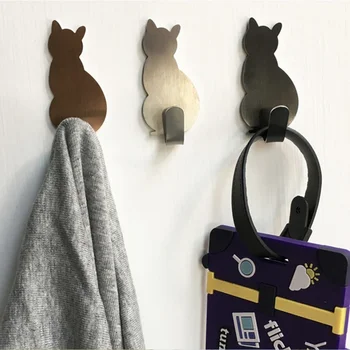 

2pcs/set Adhesive Cat Pattern Hooks Stainless Steel Storage Holder for Home Bathroom Kitchen Hanger Sticky Wall Hanging