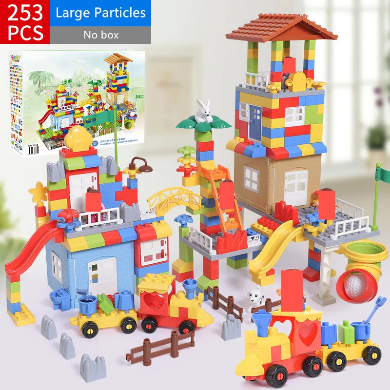 

Large Particle Slide Castle Brinquedos Duplo Bricks City House Roof Assembly Building Blocks Sets Friends Kids Educational Toys
