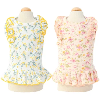 

Summer Cool Dresses for Dog Cat Small Puppy Pink White Colors Small Girl Dog Clothes with Floral Printed Dog Clothes Dress