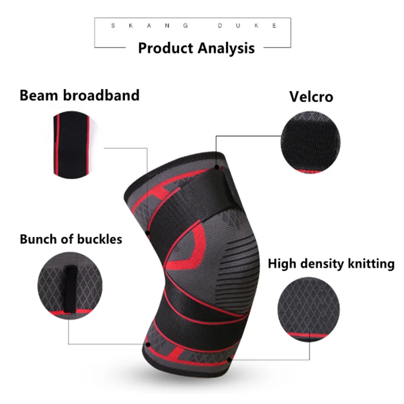 New Compression Belt Knit Sports Knee Pads Badminton Running Fitness Knee Pads Outdoor Climbing Knee Pads Red And Black