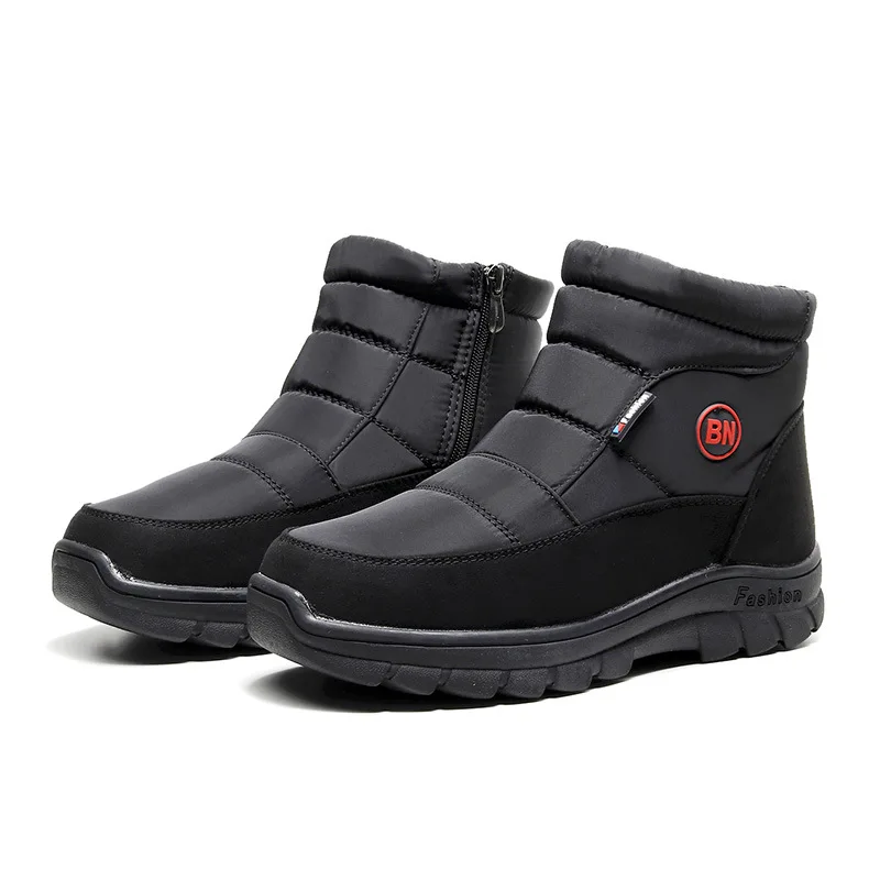 Winter Thick Snow Boots Men's Cotton Shoes Non-slip Sole Waterproof Upper Middle-aged Walking With Zipper Large Size | Обувь