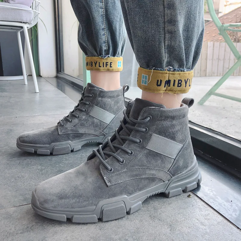 

Men's Boot Autumn Korean-style Martin Boots England Fashion Workwear Leather Boot Trend Hight-top Boots Versatile Retro Trendy S
