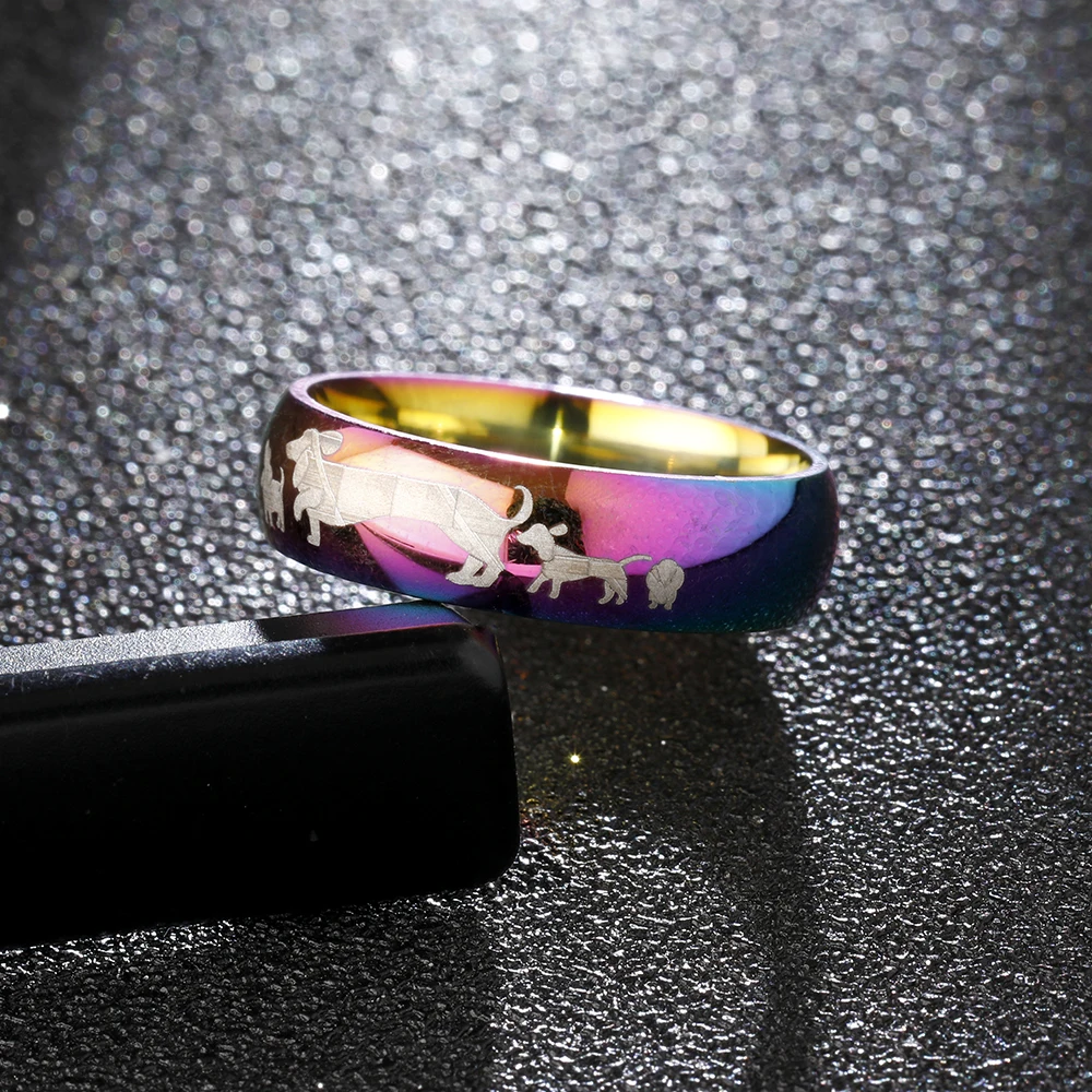 6mm Wide Rainbow ring with printing Dog Rings for Women and Men Stainless Steel Ring | Украшения и аксессуары