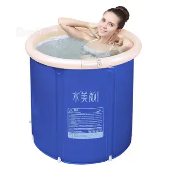 

Folding Bathtub Adult Thicken PVC Bathtub Kids Swimming Pool Insulation Bath Barrel Without Cover