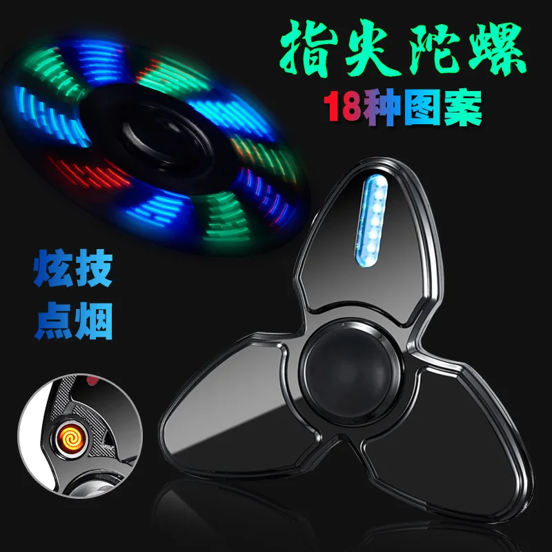 

Three-leaf war wolf fingertip gyro charging lighter cigarette lighter LED variety of changing lights
