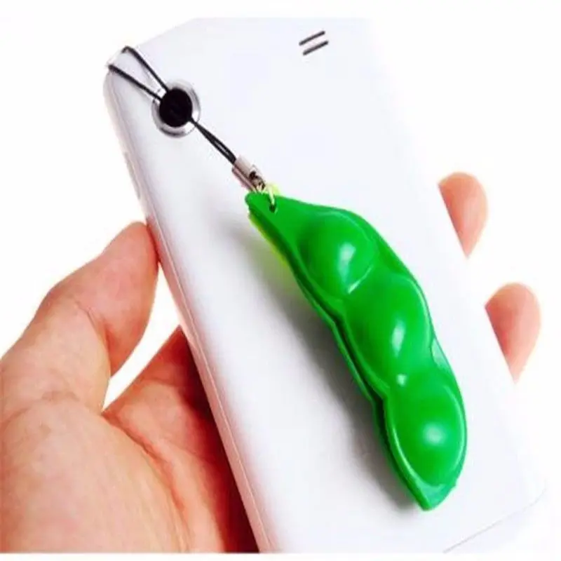 Green Soybean Pea Squeeze Bean Keychain Charm Stress Relieve Funny Extrusion Toy Trinkets Christmas Cute