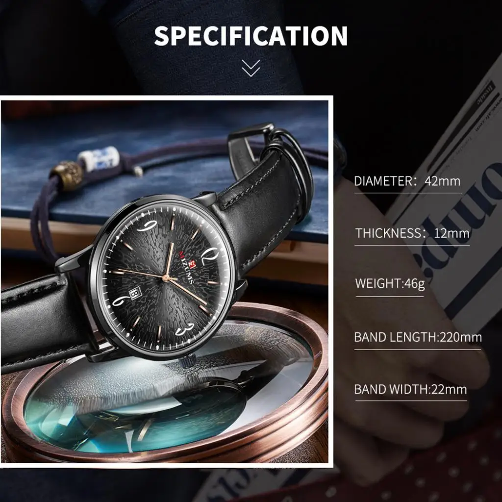 Minimalist Men's PU Leather Band Quartz Watch Waterproof Calendar Window Fashion Quartz Wristwatches 