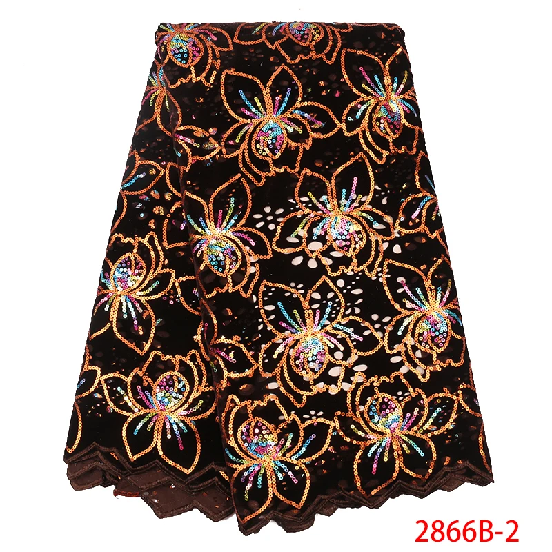 

2019 Latest Orange African French Lace Fabric With Velvet Sequins Embroidered Tulle Mesh Lace For Nigerian Dresses QF2866B-2