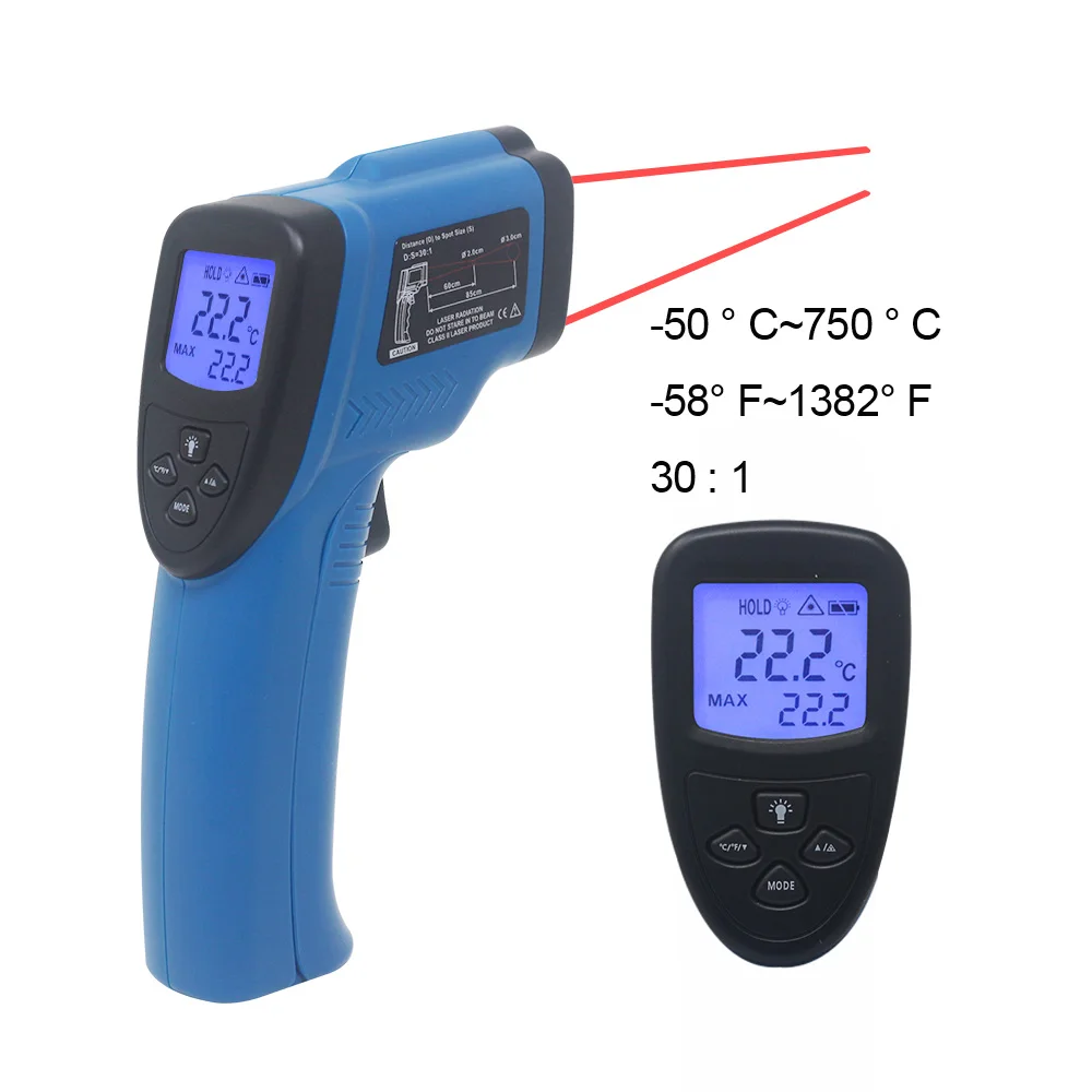 Цифровой инфракрасный термометр Бесконтактный ИК лазерный измеритель температуры пирометр C/F одиночный/двойной лазерный термометр - Цвет: 750C