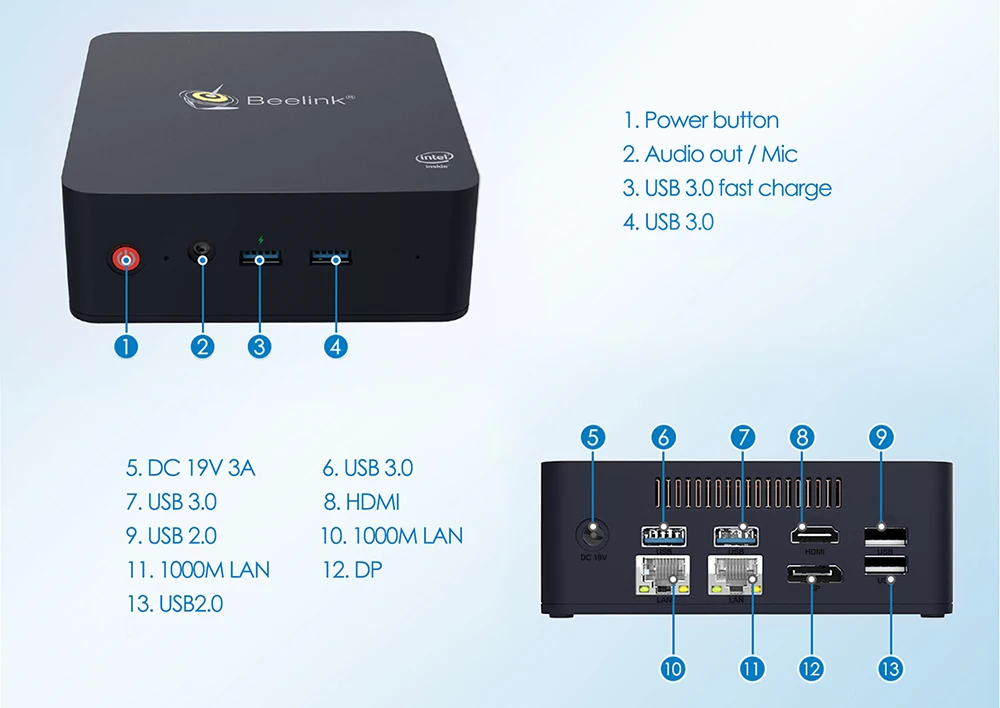 Beelink L55 Мини ПК Intel Broadwell I3-5005U Intel HD graphics 5500 с возможностью расширения 2 ТБ 2,5 дюймов HDD 1 ТБ SSD 2,4 GHz 5,8 GHz WiFi