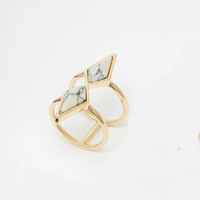 HUANZHI ретро геометрический нерегулярный натуральный камень Spar Золото Металл Мрамор кольцо палец кольца для женщин девушка вечерние экзотические подарок - Цвет основного камня: 23