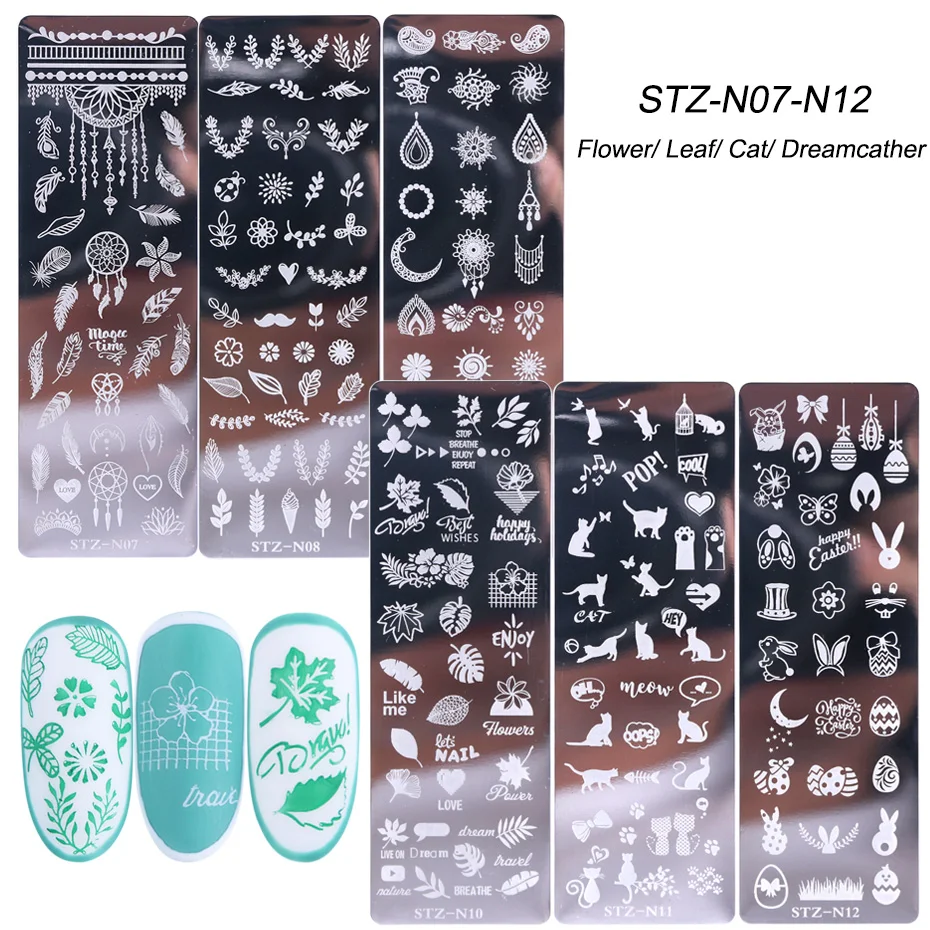 6pcs Nail Art Stamping Plates Set Flowers Christmas