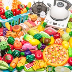 Juego de carrito de la compra de plástico para niñas, 77 piezas de cocina de juguete, cortar frutas y verduras, juguetes de simulación para casa, regalos de educación temprana