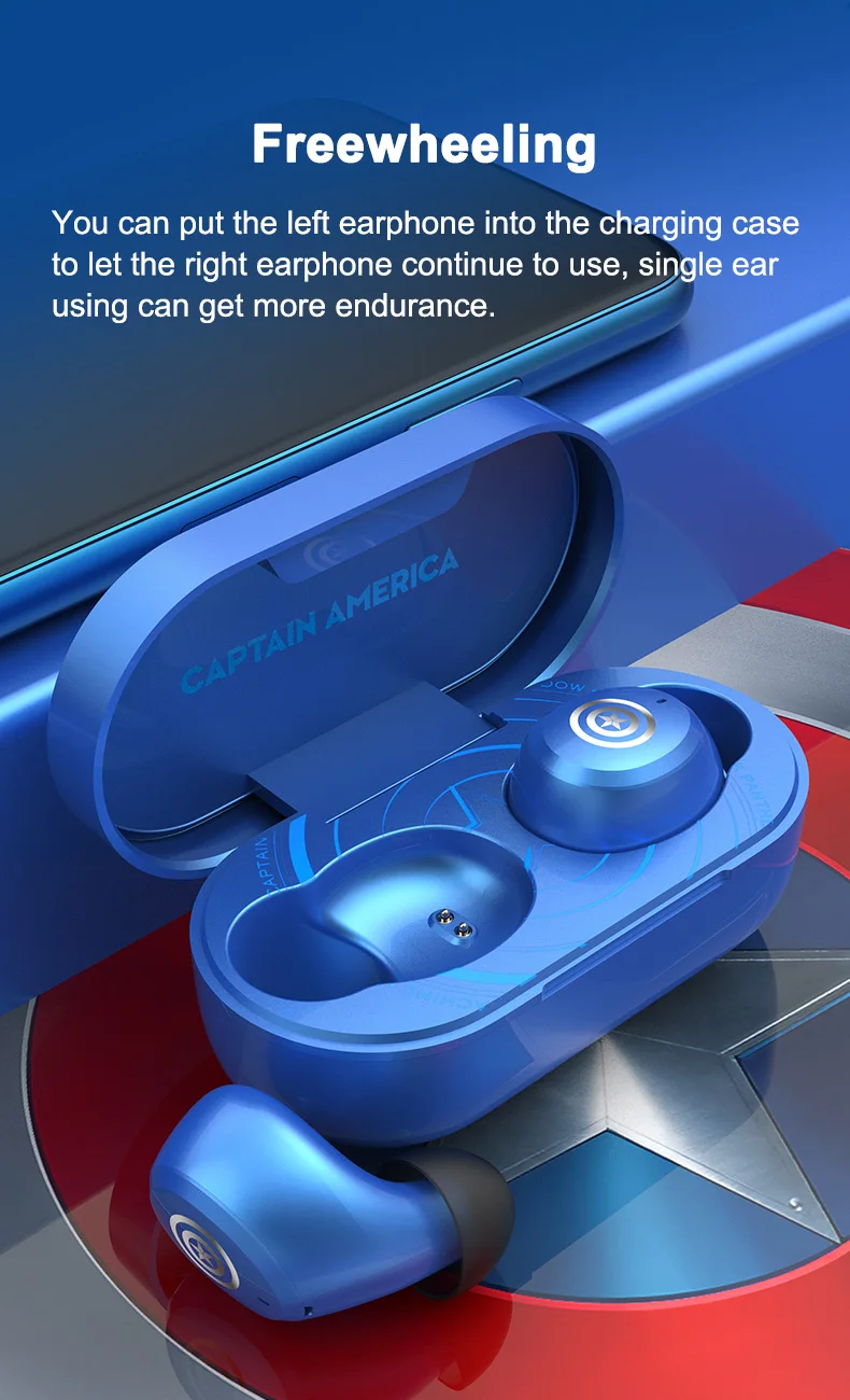 Marvel Certified Original Iron Man Earbuds Waterproof Captain America Mini TWS Wireless Bluetooth Stereo Earphones as Gifts