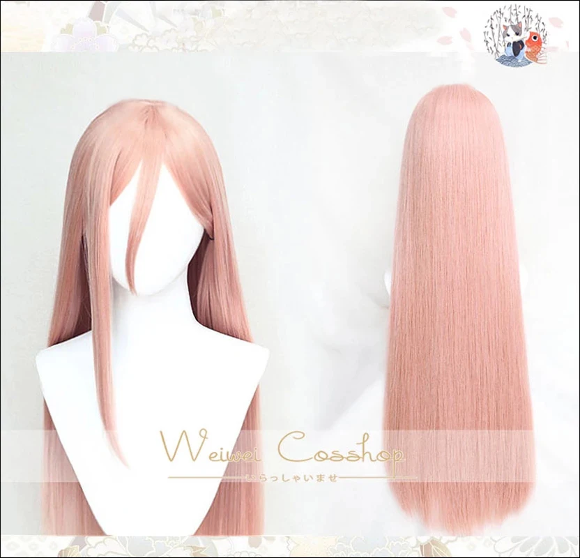 Chainsaw Man Power Cosplay Wig 80cm Long Straight Pink Synthetic Hair Heat Resistant Wigs + Wig cap sexy costumes for women Cosplay Costumes