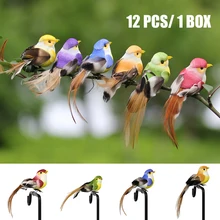 12pcs Mini Artificial Birds Simulation Foam Birds Multicolor Craft Christmas Tree Home Garden Decoration Jardineria