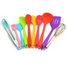 

10pcs multicolor Silicone Bakeware Sets Resistant Tongs Shovel Spatula Brush Spoons Cooking Utensils Baking Cooking Tool Sets