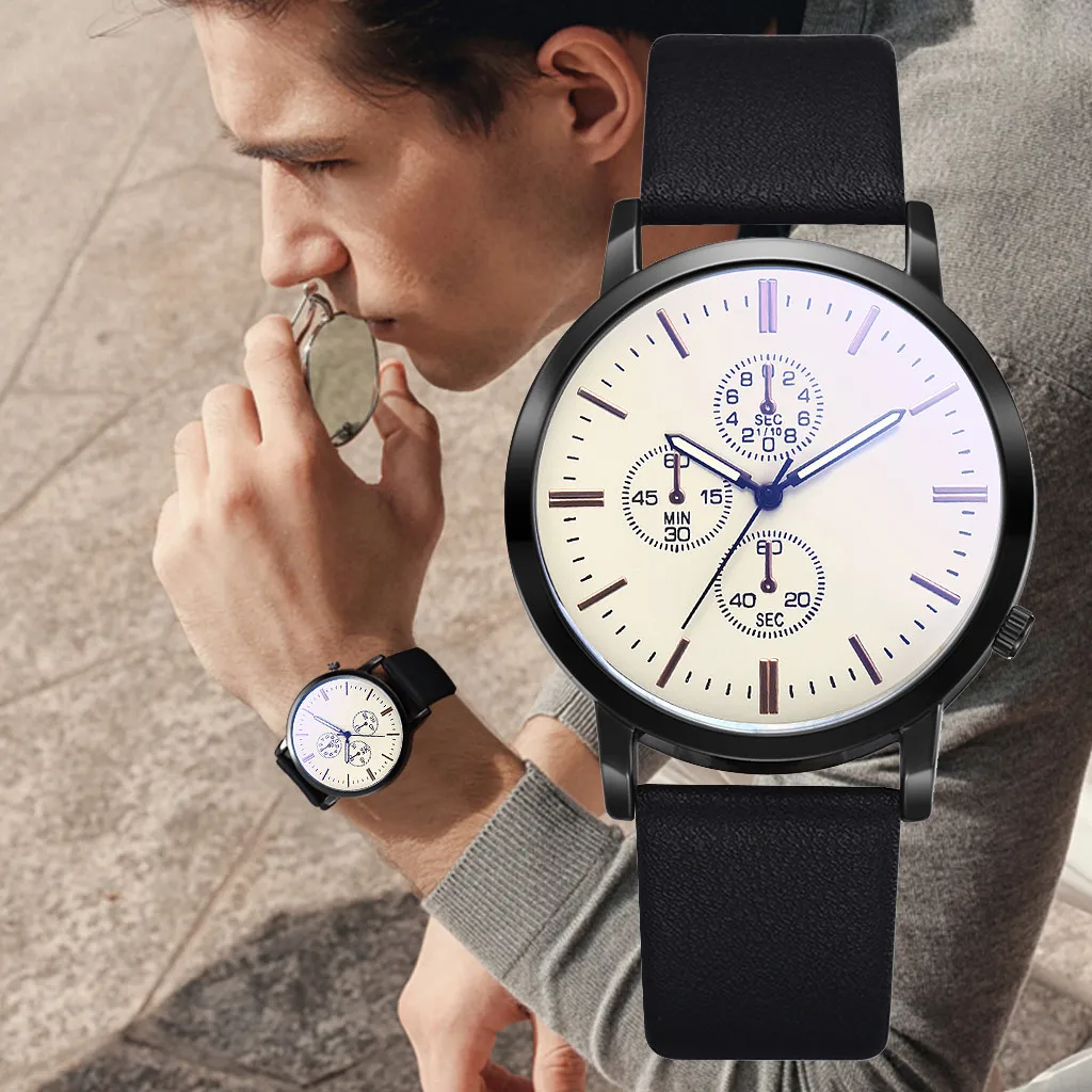 

Men's quartz watch low-key business simple fashion fake three-eye dial personality quartz watch erkek kol saati relogio 50*