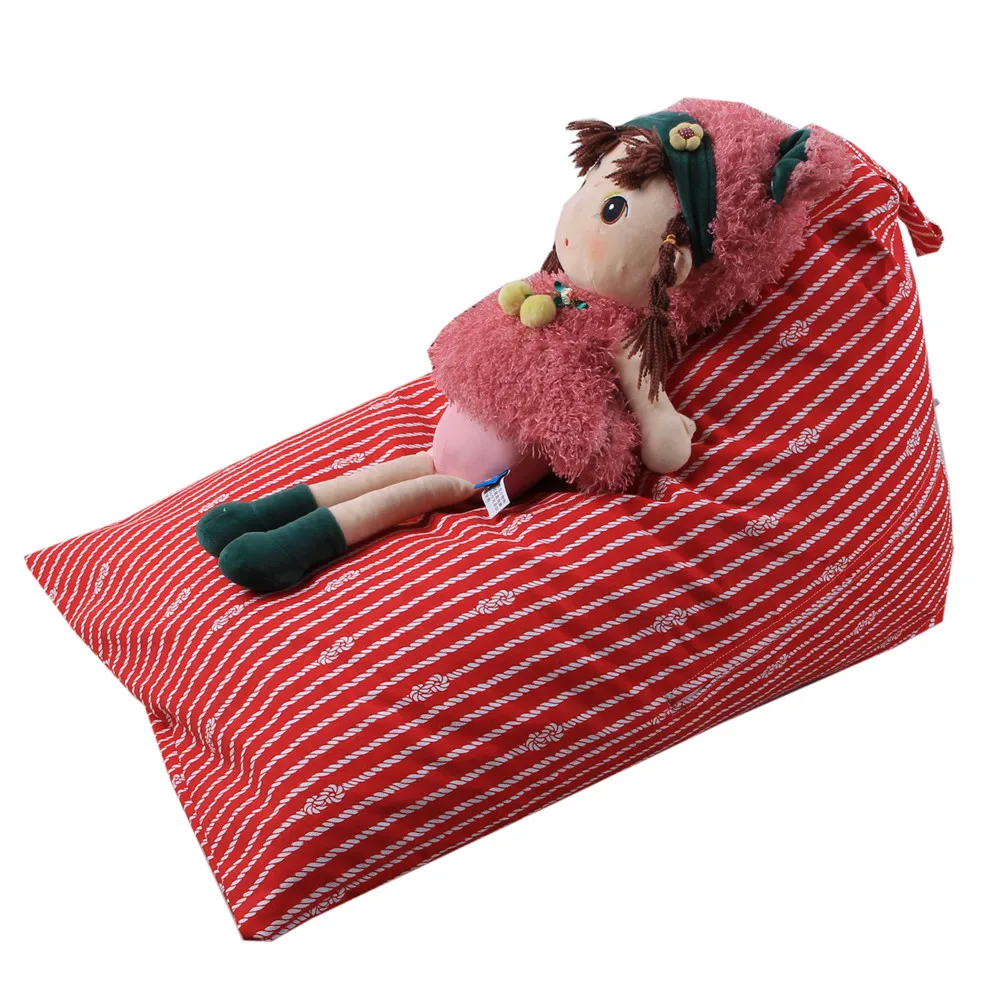 HSU Kids Stuffed Animal Plush Toy Storage Bean Bag Soft Pouch Stripe Fabric Chair Foldable Desktop Storage Sundries Storage Box