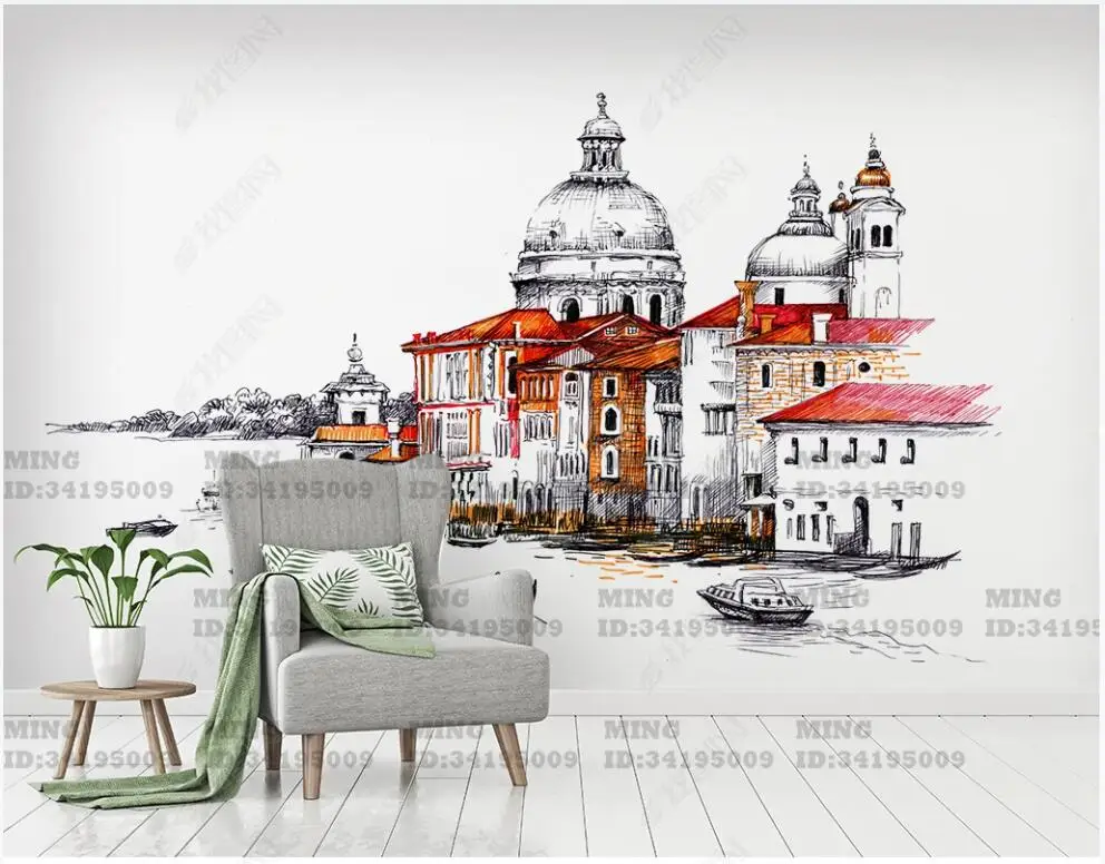 

Custom mural 3d photo wallpaper on the wall Hand drawn watercolor castle living room home decor wallpaper for wall 3 d in rolls