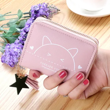 

2019New Wallet Women's Cute Cat Print Zipper Wallet Simple Small Fresh Short Purse Card Package