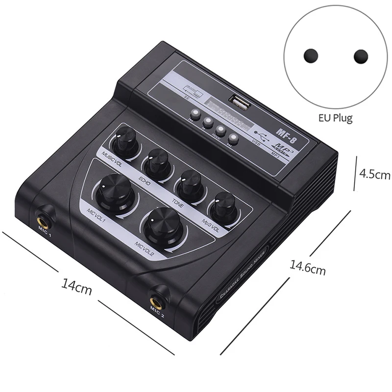MF8 мини портативный микрофон аудио микшер с USB DJ смешивания звука домашний усилитель консоль для караоке(черный, ЕС Plug