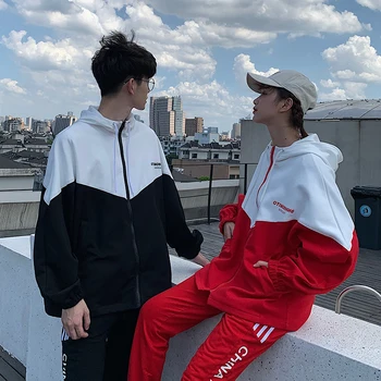 

Autumn New Zipper Hoodies Men Fashion Contrast Color Casual Hooded Sweatshirt Man Streetwear Wild Hip Hop Loose Hoodie Men