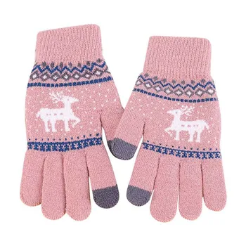 

Christmas Gloves Deer Knitted Gloves Women Thicken Touch Screen Gloves Winter Warm Snow Elk Full Finger Mittens Xmas Gift