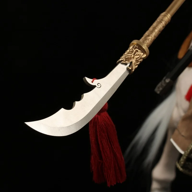 1:6 Handmade Guan Dao 440C Steel HRC57 Guan Yu Green Dragon Crescent Blade Miniature Weapons