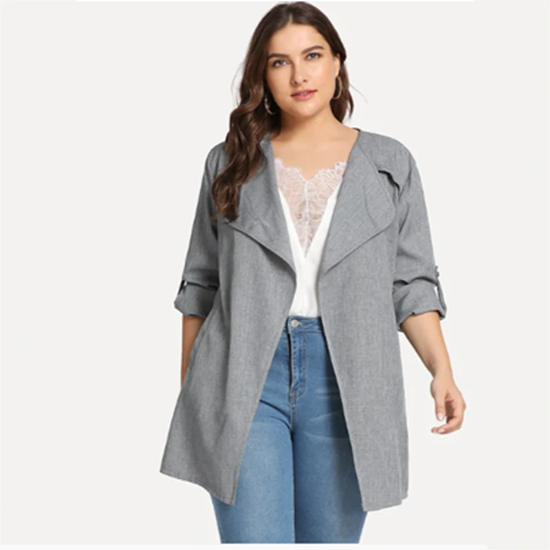 

Plus Size 4XL 2019 Autumn Women Trench Coats Long Sleeve Ladies Windbreaker Bow Sashes Loose Cardigans Brand Open Stitch Brand