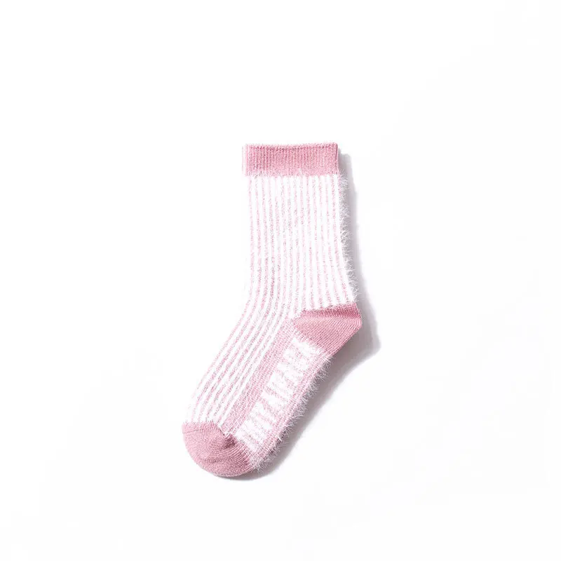 Leather pink stripe Носки для малышей; сезон осень-зима; детские носки для мальчиков и девочек; утепленные шерстяные носки-тапочки; носки с буквенным принтом для малышей; носки в полоску для малышей; Новинка - Цвет: Leather pink stripe