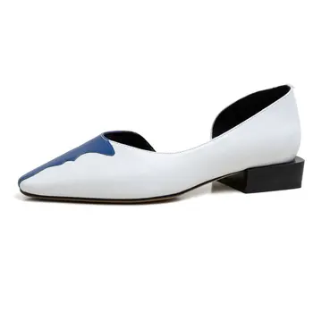 

Genuine Leather Low Heels Women Pumps Square Heels Casual Office Shoes Lady Shoes Large Size 40 Zapatos Mujer