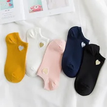 Чистый цвет принт в форме сердца носки весна лето женские хлопковые носки с вышивкой японский Повседневный сладкий дышащий впитывающий пот