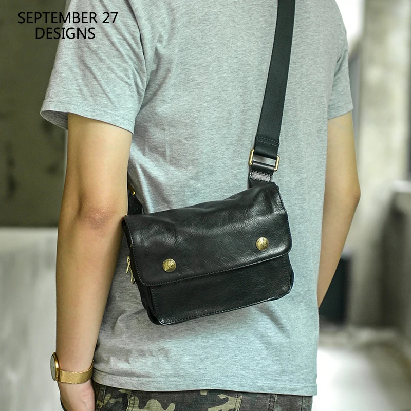

New Fashion Men Small Satchels Genuine Leather Luxury Handmade Cell Phone Messenger Crossbody Bags Multifunction Organizer Pack