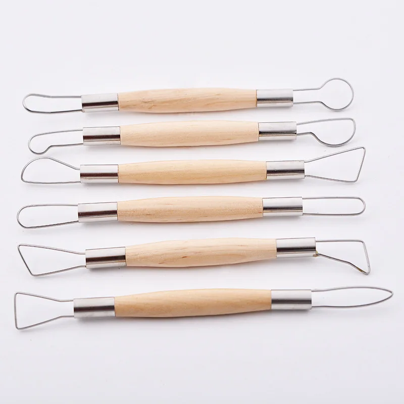 

Cross Border Wooden with Stainless Steel Wire Double Headed Clay Sculpture Carving Tool Flat Fiber Knife Shaping Tool Manufactur