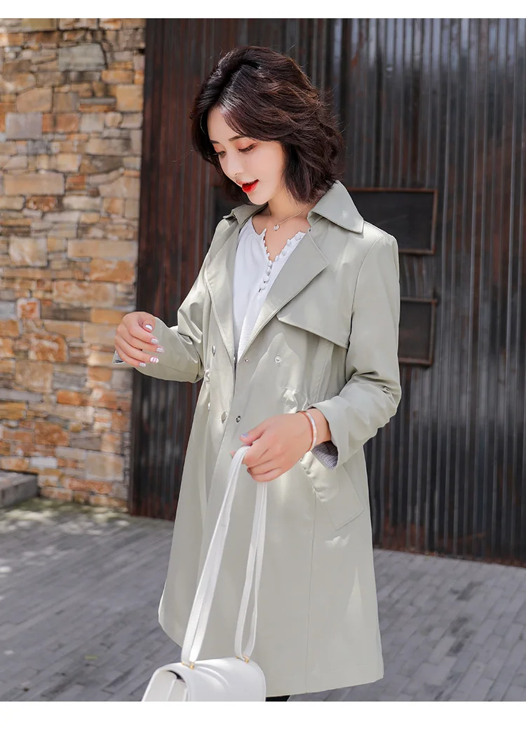 Trench Coat Spring Mid-length Pocket Long Sleeve Slimming Slim Fit Versatile Fashion Simple Cool Solid Color