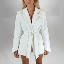 

Women's 2021 Autumn New Solid Color Slim-fit Temperament Commuter Suit Cardigan Lace-up Waist Long-sleeved Lapel Suit Jacket