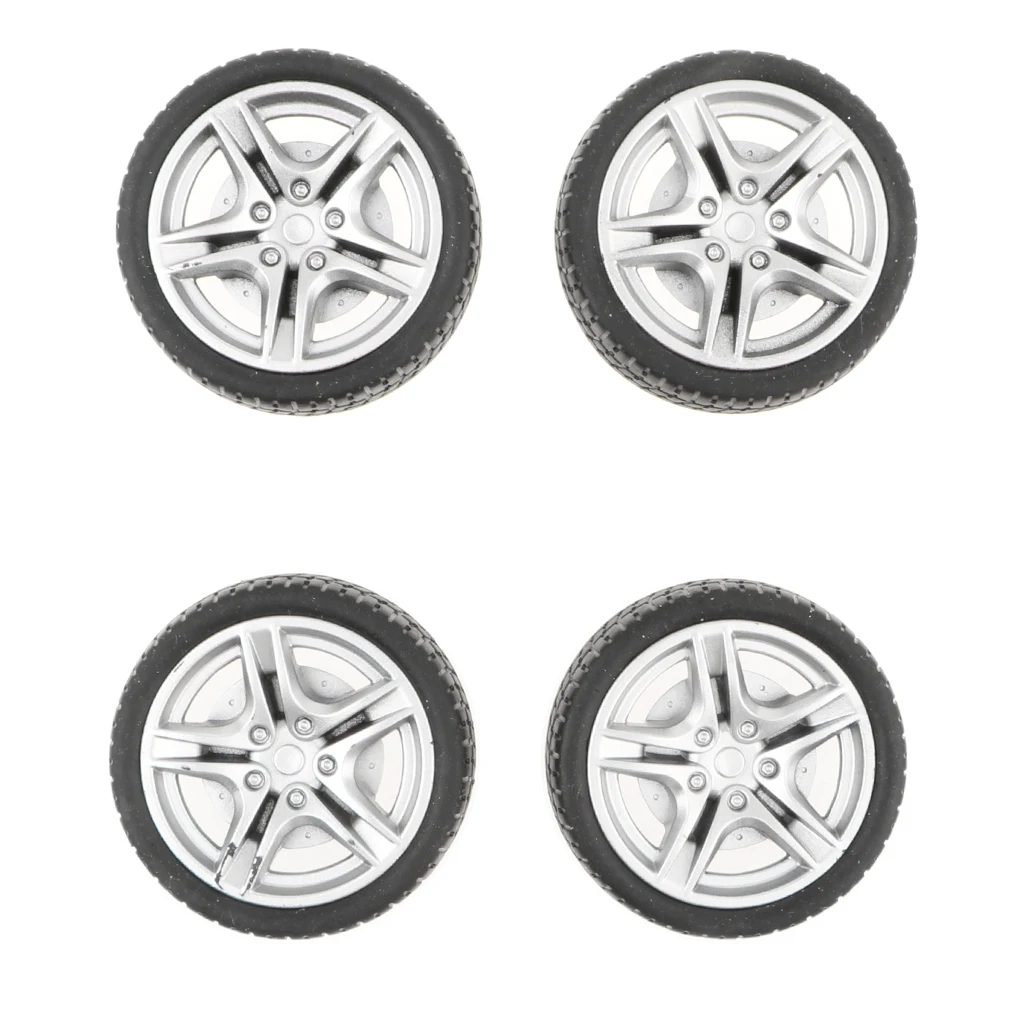 4pcs/lots 1: 10 Scale Touring  Car 5 Spoke Rubber Wheel Rims & Tires 48mm for DIY Remote Control Vehicle Modified Parts