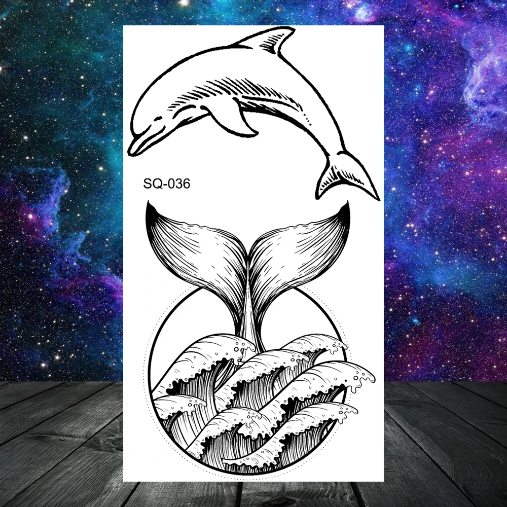 Temporary Tattoos Black Geometric Whale Mountain Sea Forest Dandelion For Women Adult Kids Neck Arm Hand Small