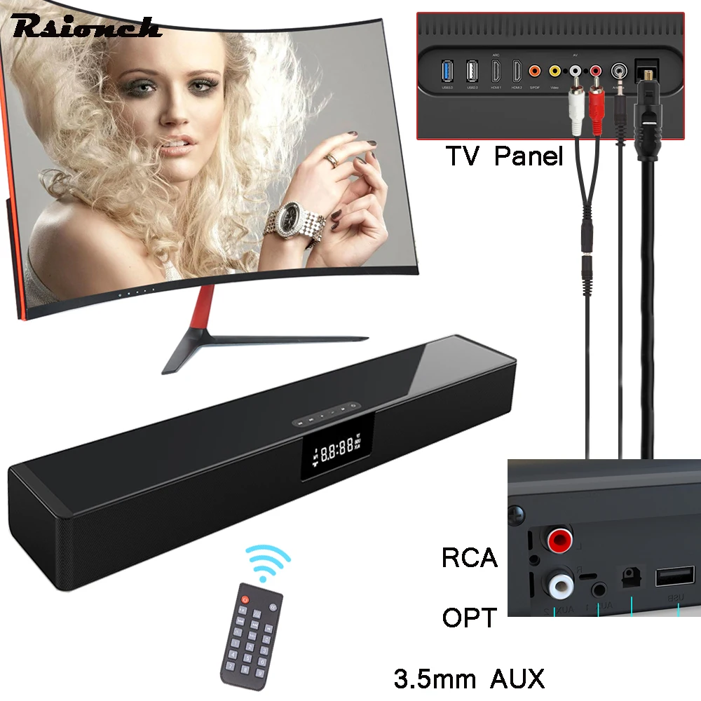 

Rsionch TV Multi-function Bluetooth Soundbar Home Theater Wireless Subwoofer PC Speaker Wireless Charging/Alarm Clock OPT for TV