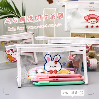 

Yisuremia Kawaii Cute Simple Transparent Pencil Case PVC Storage Makeups Bag Waterproof Office Student School Supplies Pen Box