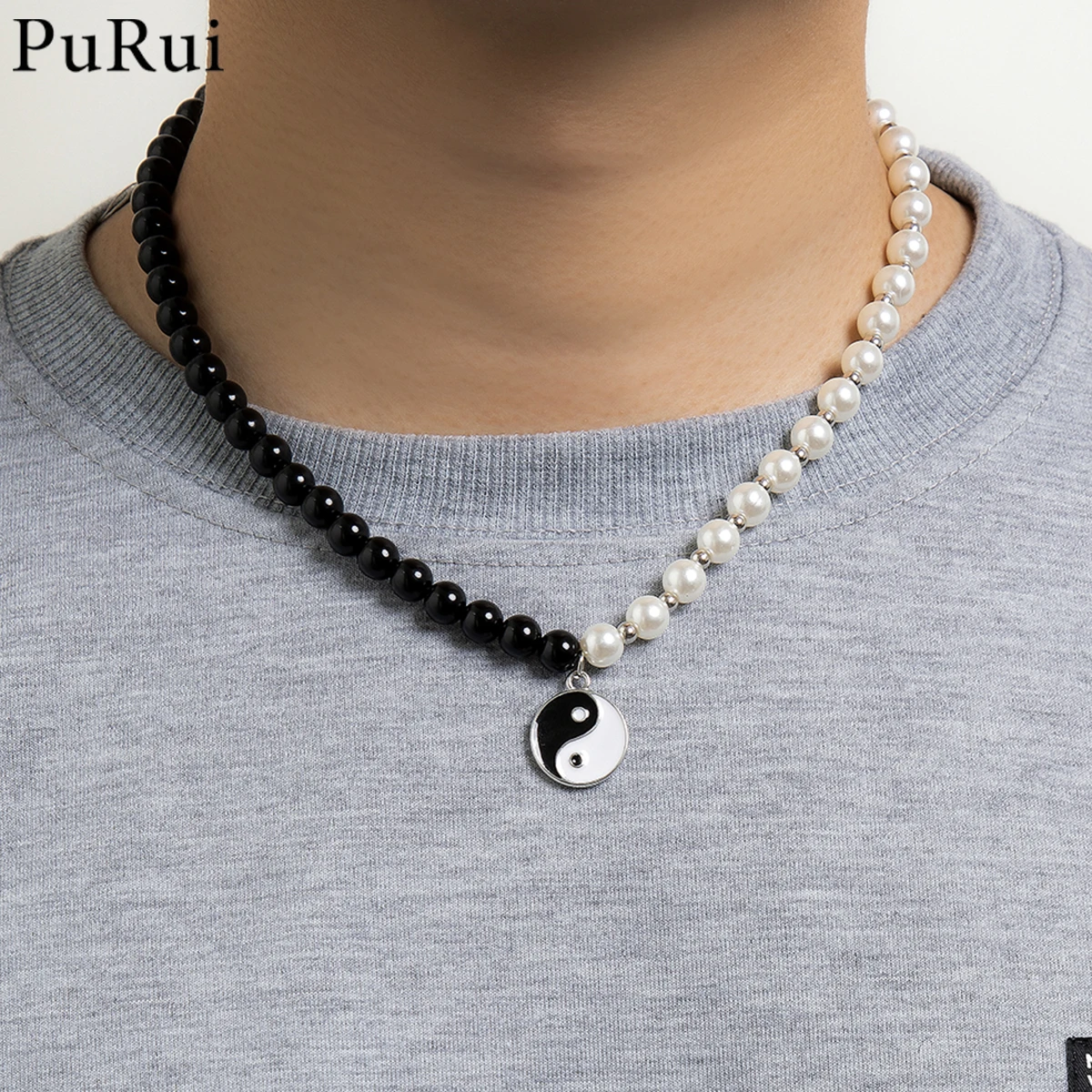 Gargantilla de cuentas de perla blanca de imitación negro para de declaración, colgantes redondos chinos de Tai Chi, joyería|Collares colgantes| - AliExpress