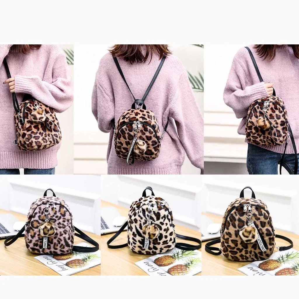 

Leopard Pattern Women Bags Outdooor Package Wool Chain Messenger Bag Shoulder Small Bag Students Girl backpack Bolsas Mujer