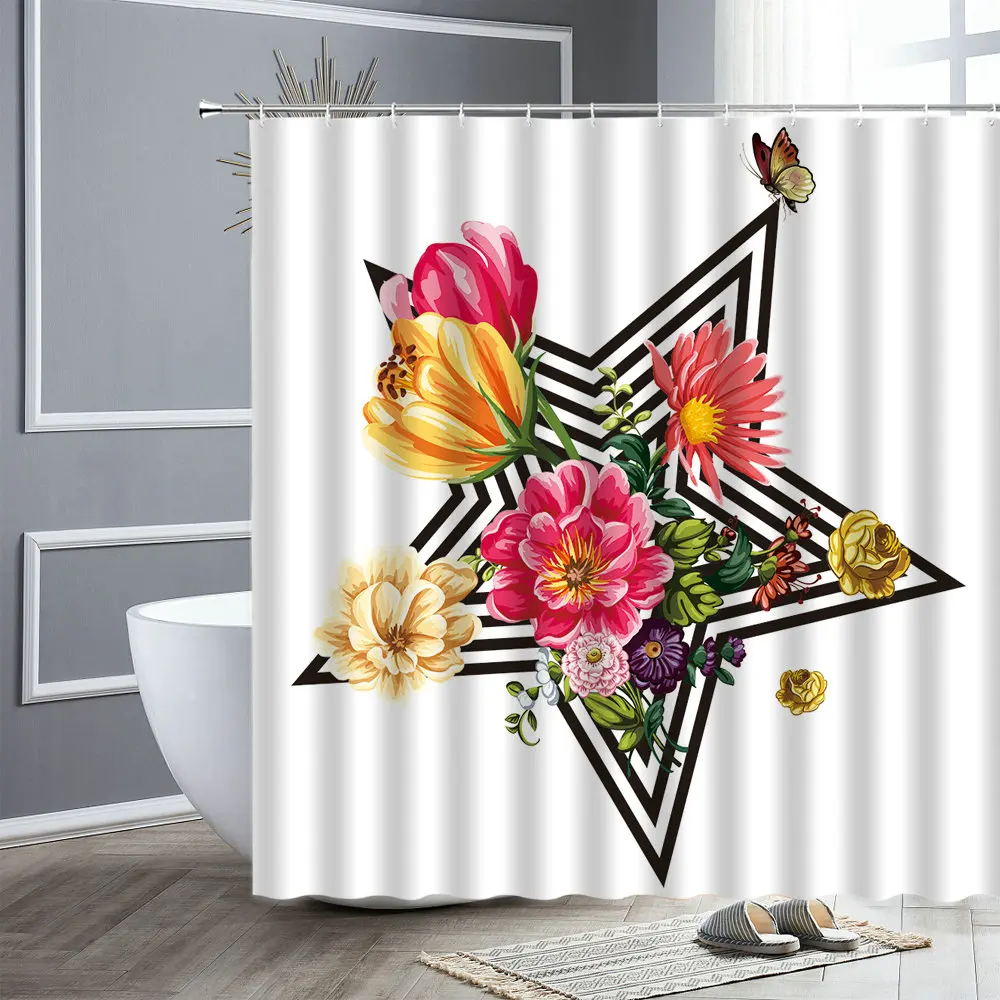 180x180cm Milieu Du Siècle Abstrait Rideau De Douche Drôle Noire Chat