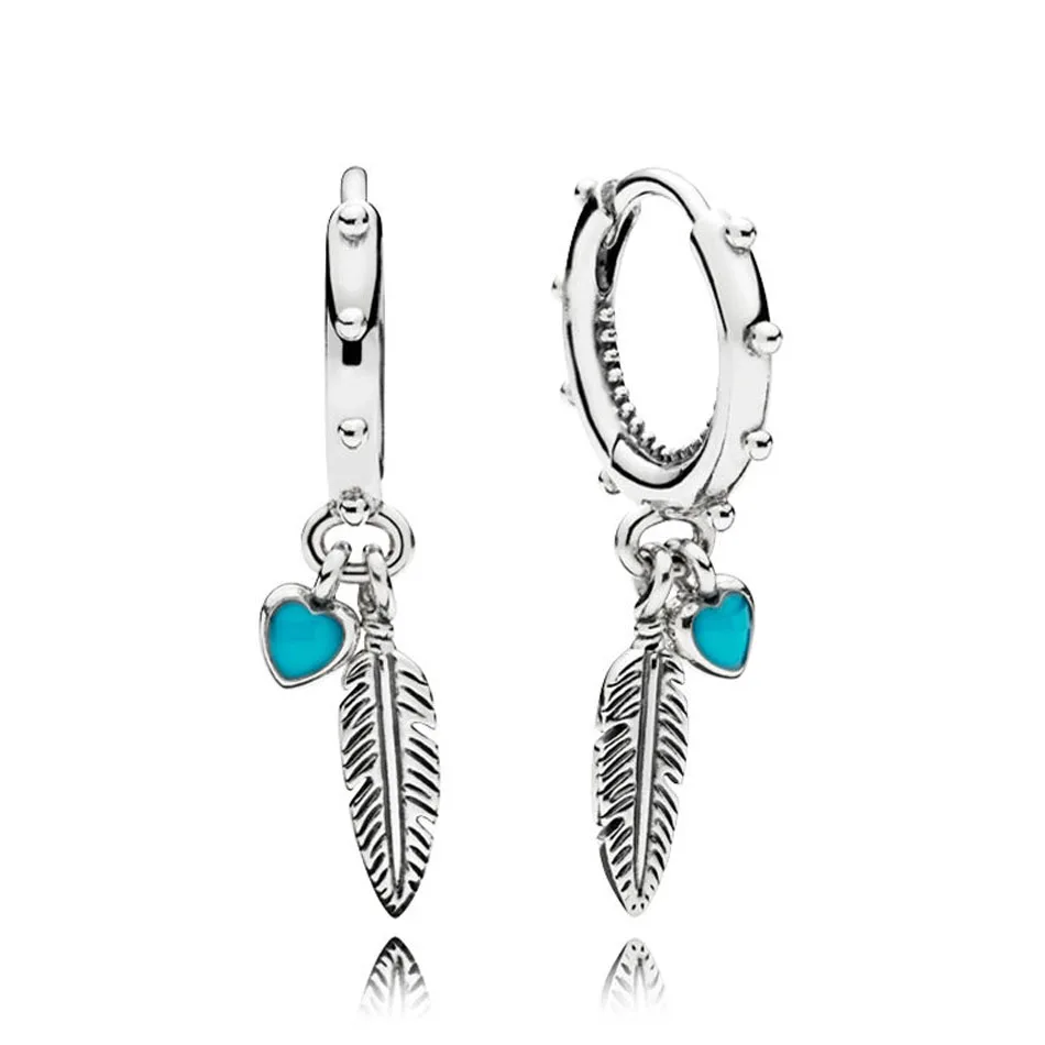 

Authentic 925 Silver Earring For Women Spiritual Feathers Dangle Earrings Enamel fit Lady Jewelry