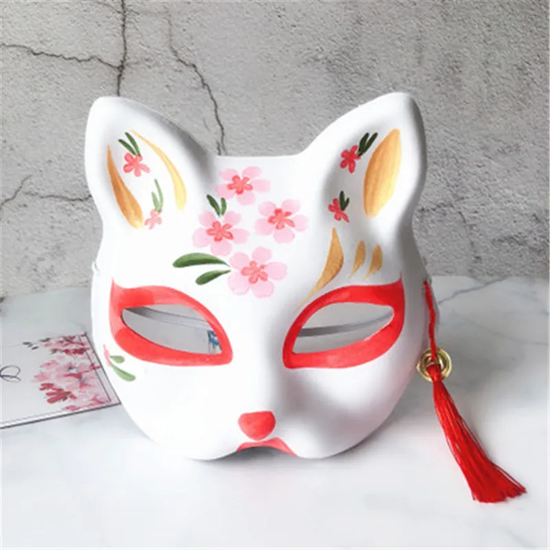 pink 8 2 шт Вечерние Маски рисованная маска Аниме COS Cat Fox маска с колокольчик-кисточка - Цвет: pink 8