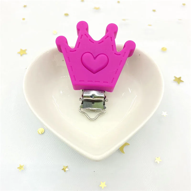 Pacifier Clip 3Pcs Silicone Crown Pacifier Clips Food Grade Silicone DIY Baby Teether Necklace Bead Soother Chew Toy Dummy Clips