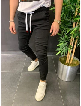 

Men Winter Trousers Fashion Solid Sweatpants Run Joggers Slim Casual Sweatpants High Waist Lace Up Autunm Pencil Pants